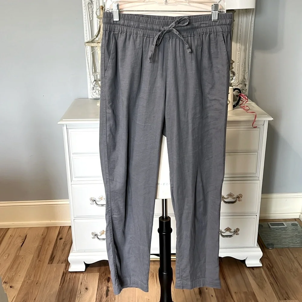 Linen Pants 32 Degrees Cool Elastic Drawstring Lightweight Gray Womens Small